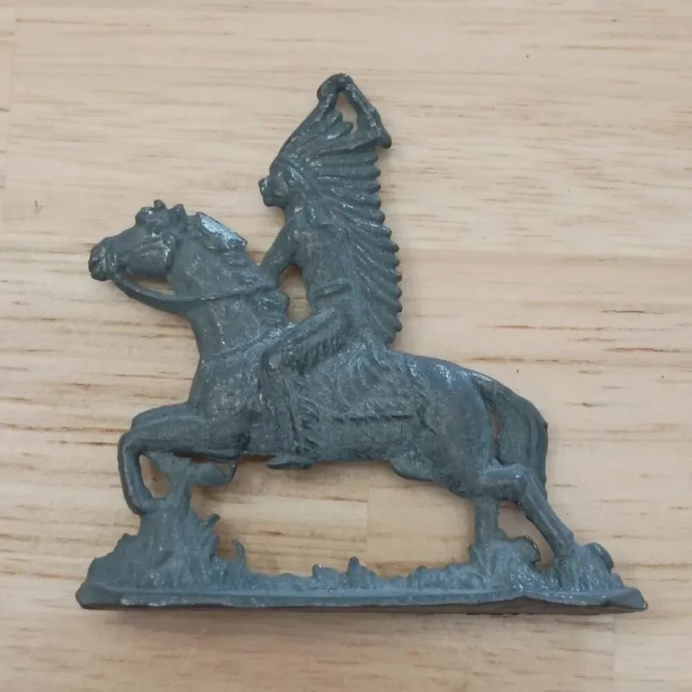 Vintage Metal Native American Indian on Horseback Figurine